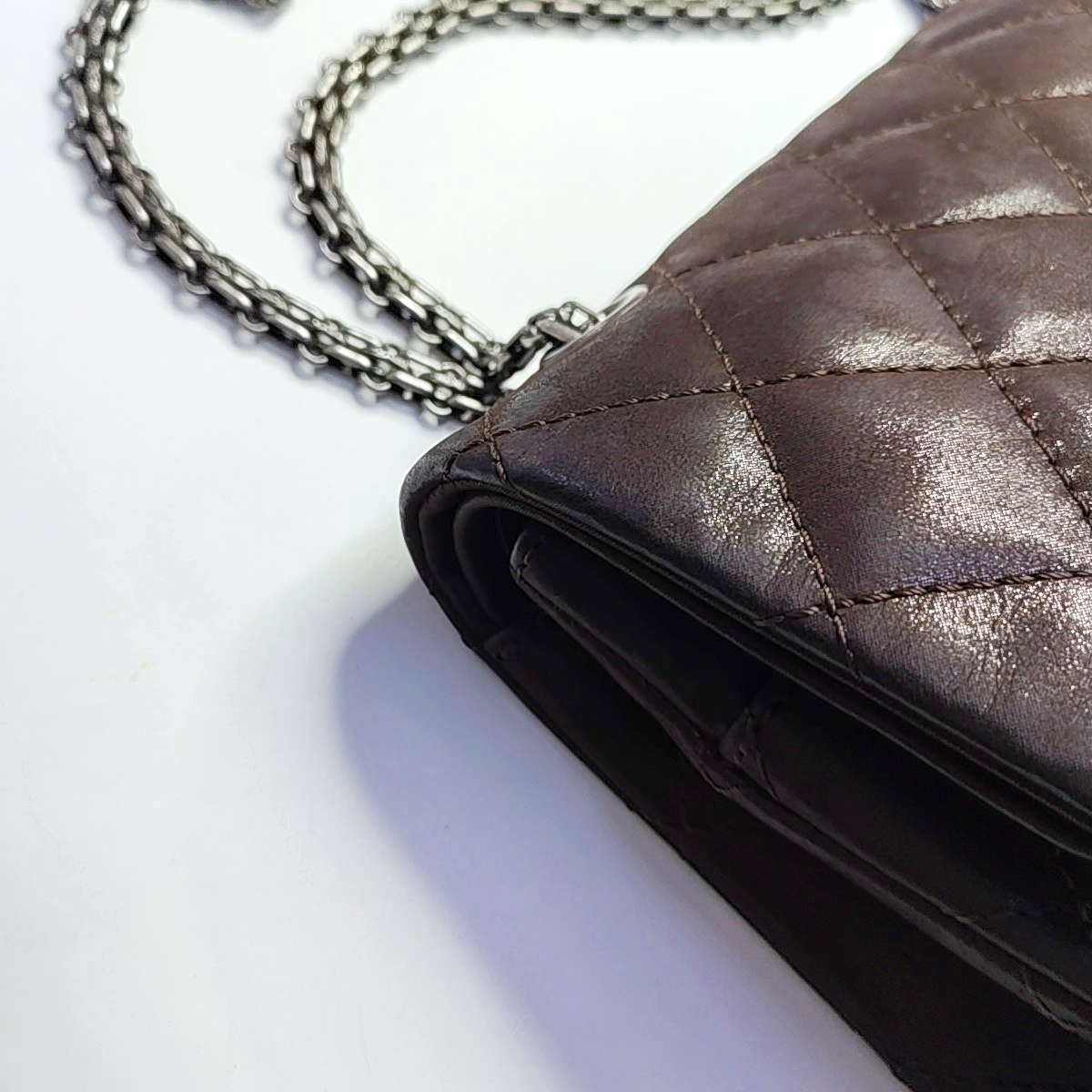 CHANEL 2.55 Maxi Super Large Dark Brown Calfskin Quilted Matelassé Shoulder Bag Crossbody Bag Rutenium Hardware 14 Clasp-(SKU)-963671431
