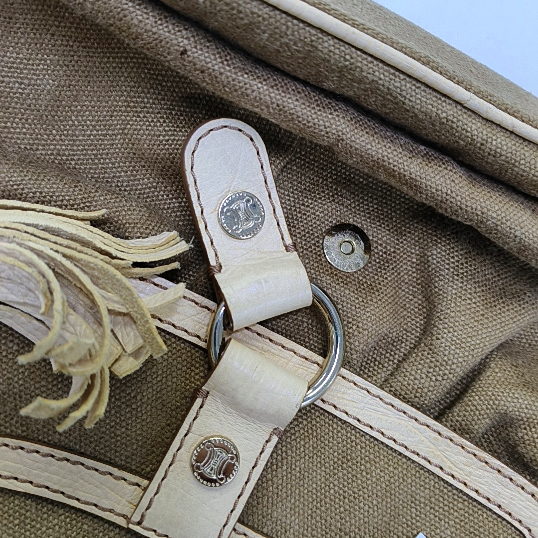 CELINE BOOGIE Khaki Canvas Tote Bag Golden hardware-(SKU)-945694402
