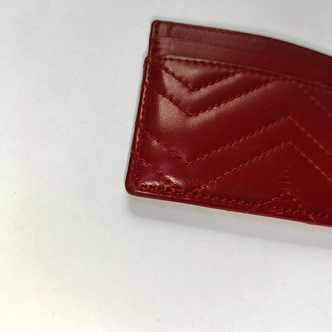 GUCCI GG Marmont Red leather quilted wave-pattern card holder Golden hardware-(SKU)-957726632