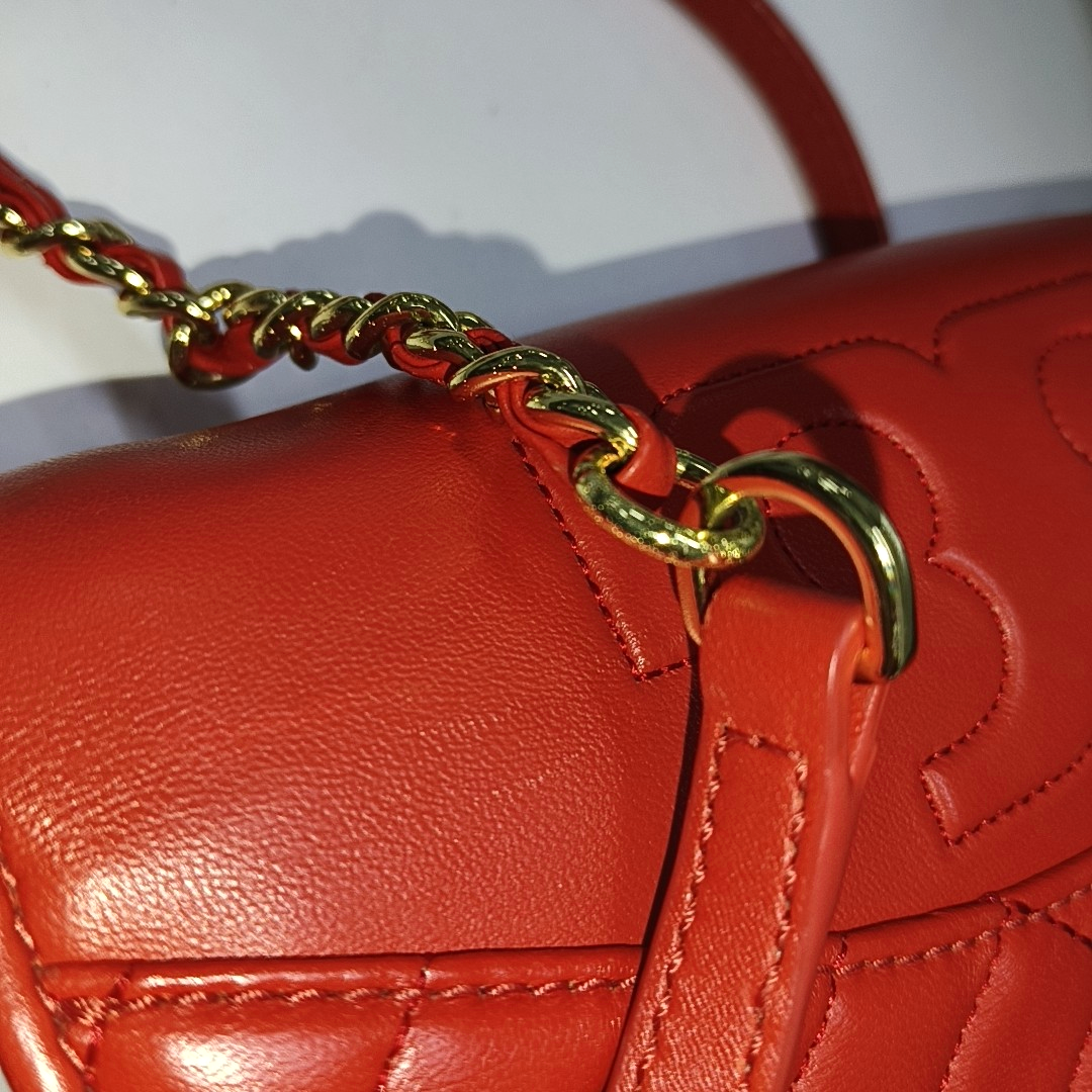 TORY BURCH Fleming Small size Red Cowhide Quilted Shoulder Bag Crossbody Golden hardware Removable shoulder strap-(SKU)-14425470