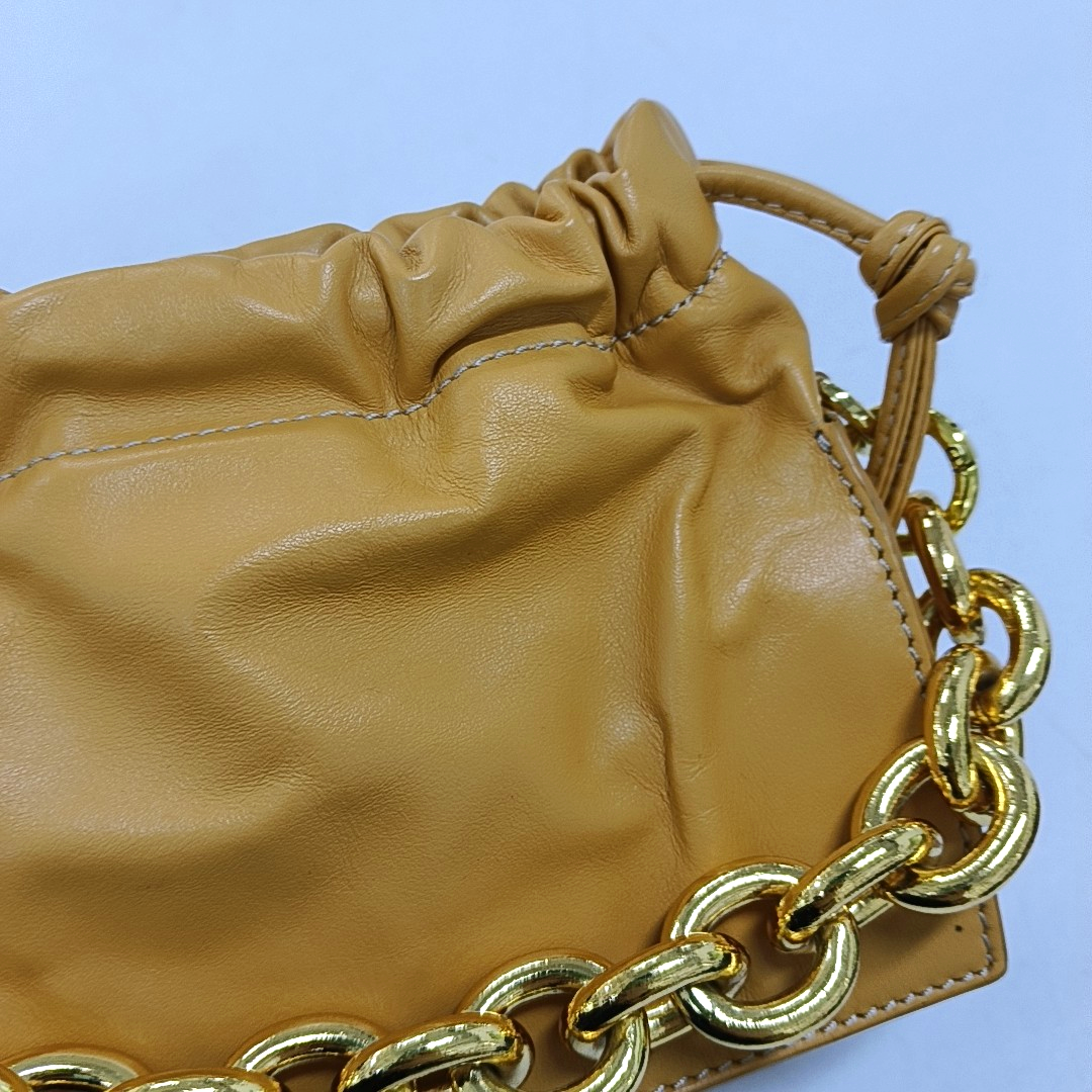 Yuzefi Bom Ginger yellow cowhide single shoulder bag crossbody handbag Golden hardware Removable shoulder strap-(SKU)-952016296
