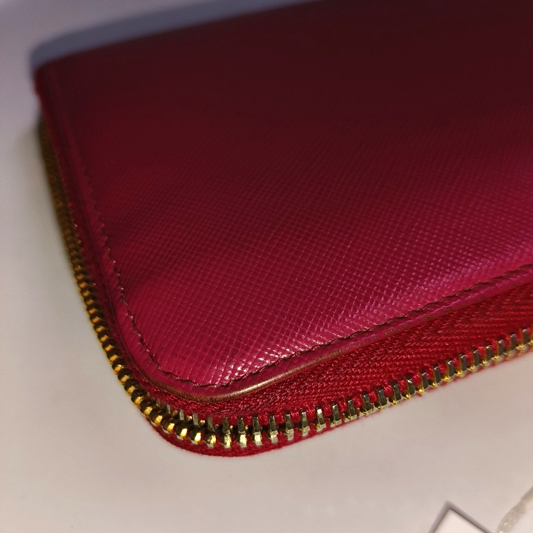 PRADA Fiocco Bow Red Leather Crosshatch Embossed Wallet Golden hardware-(SKU)-939810671