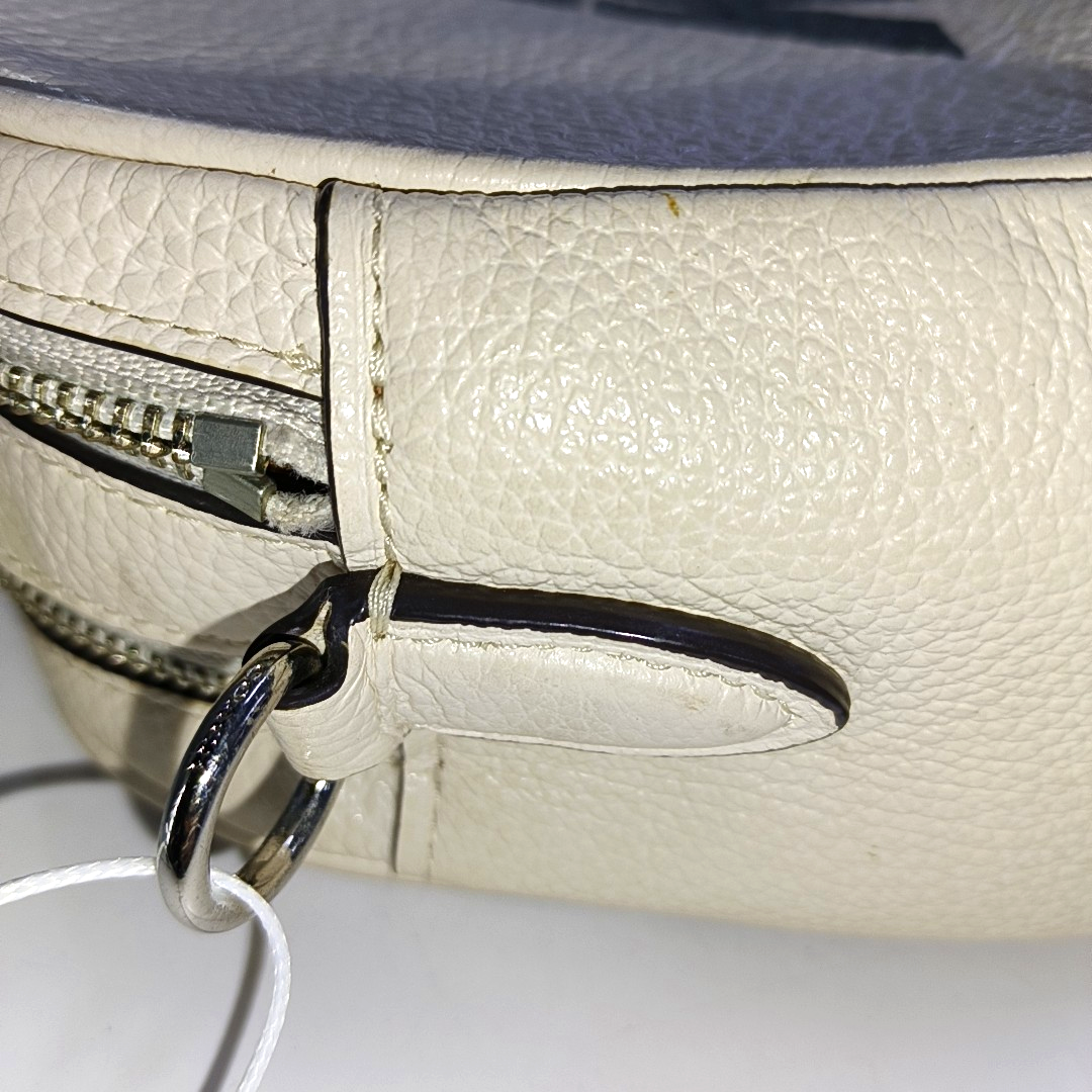 COACH Camera Bag White Leather Print Crossbody Single Shoulder Bag Silver Hardware Removable shoulder strap-(SKU)-941273974