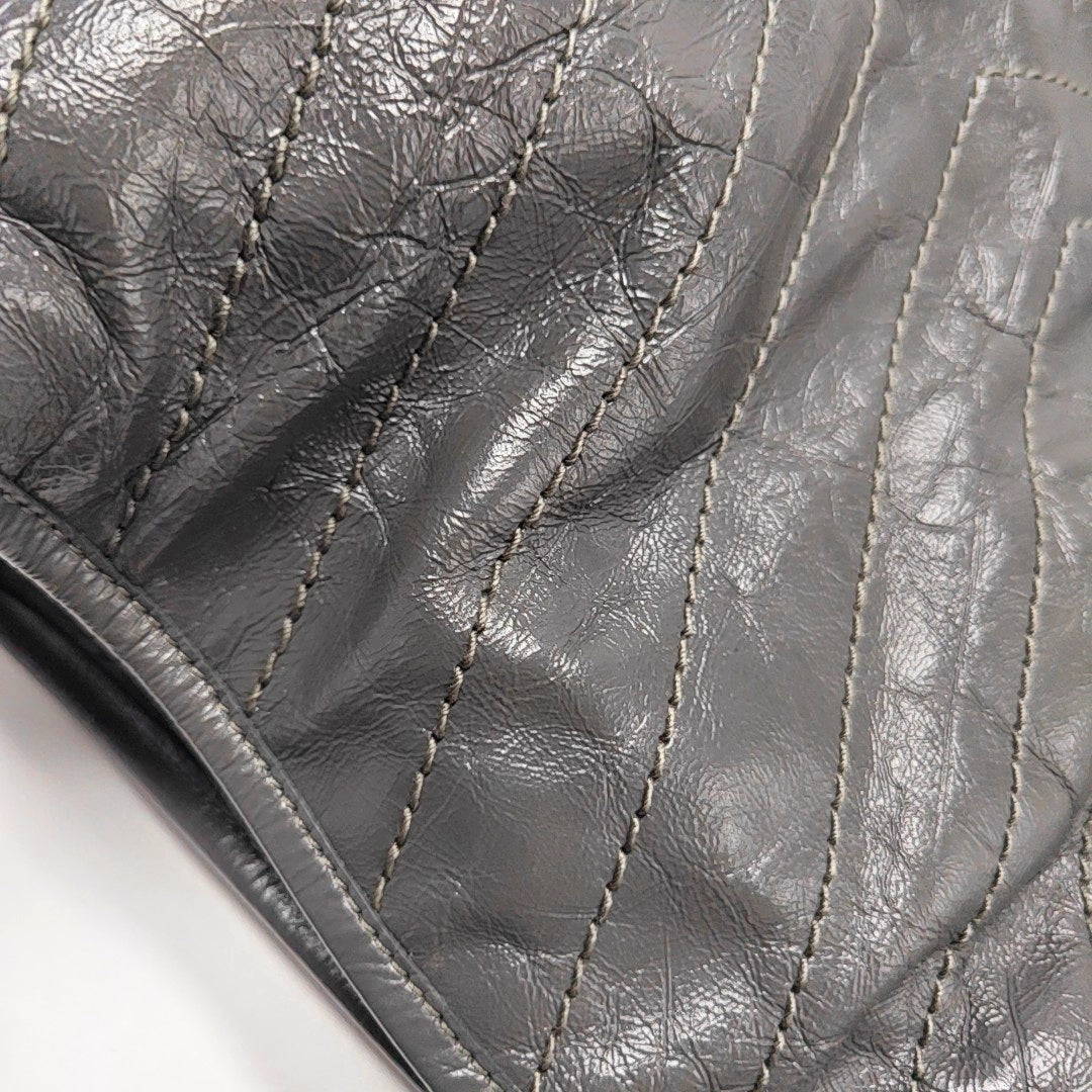 YSL NIKI Medium Size Dark Grey CalfskinSingle Shoulder Bag Tote with Palladium Hardware-(SKU)-970510636