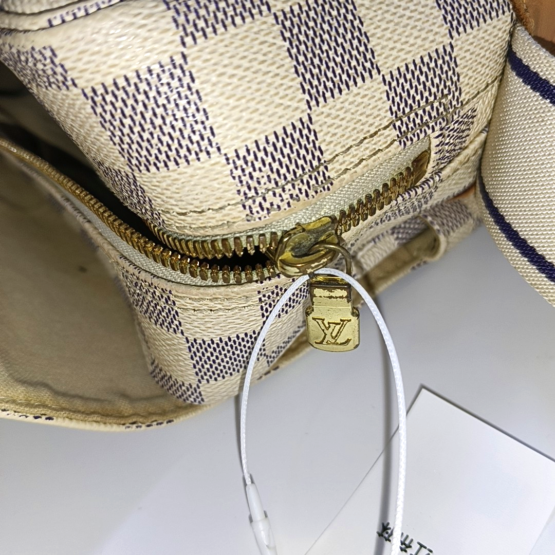 LOUIS VUITTON NAVIGLIO White Coated Canvas Chessboard Plaid Single Shoulder Bag Tote Crossbody Golden hardware-(SKU)-946272112