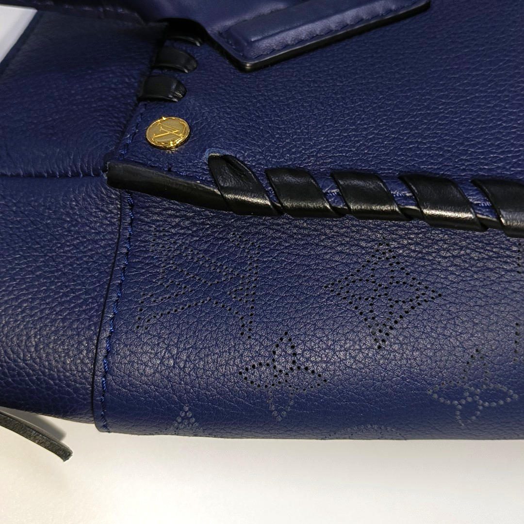 LOUIS VUITTON ON MY SIDE Medium Dark Blue Leather Woven Shoulder Bag, Gold Hardware, Removable Shoulder Strap-(SKU)-14487079