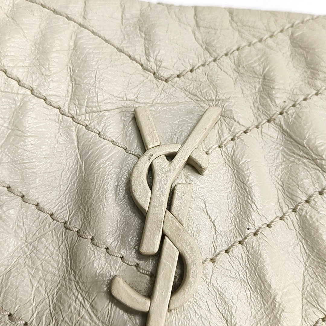 YSL NIKI Small White Calfskin Quilted V-Shape Single Shoulder Bag and Crossbody with White Ruthenium Hardware-(SKU)-970582755