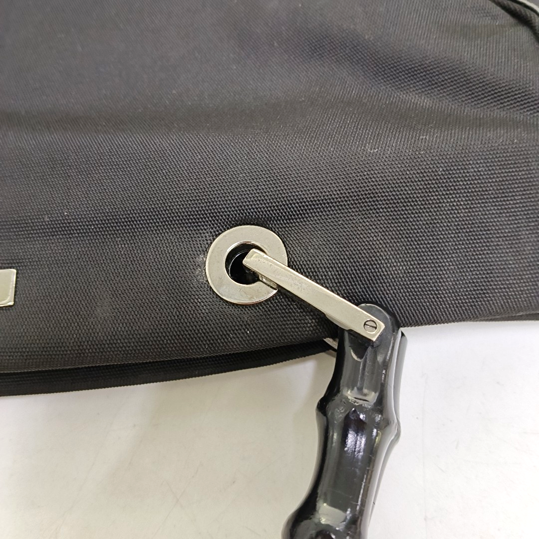 GUCCI Bamboo 1947 Black Fabric Bamboo Handle Bag Handbag Silver Hardware-(SKU)-958886025