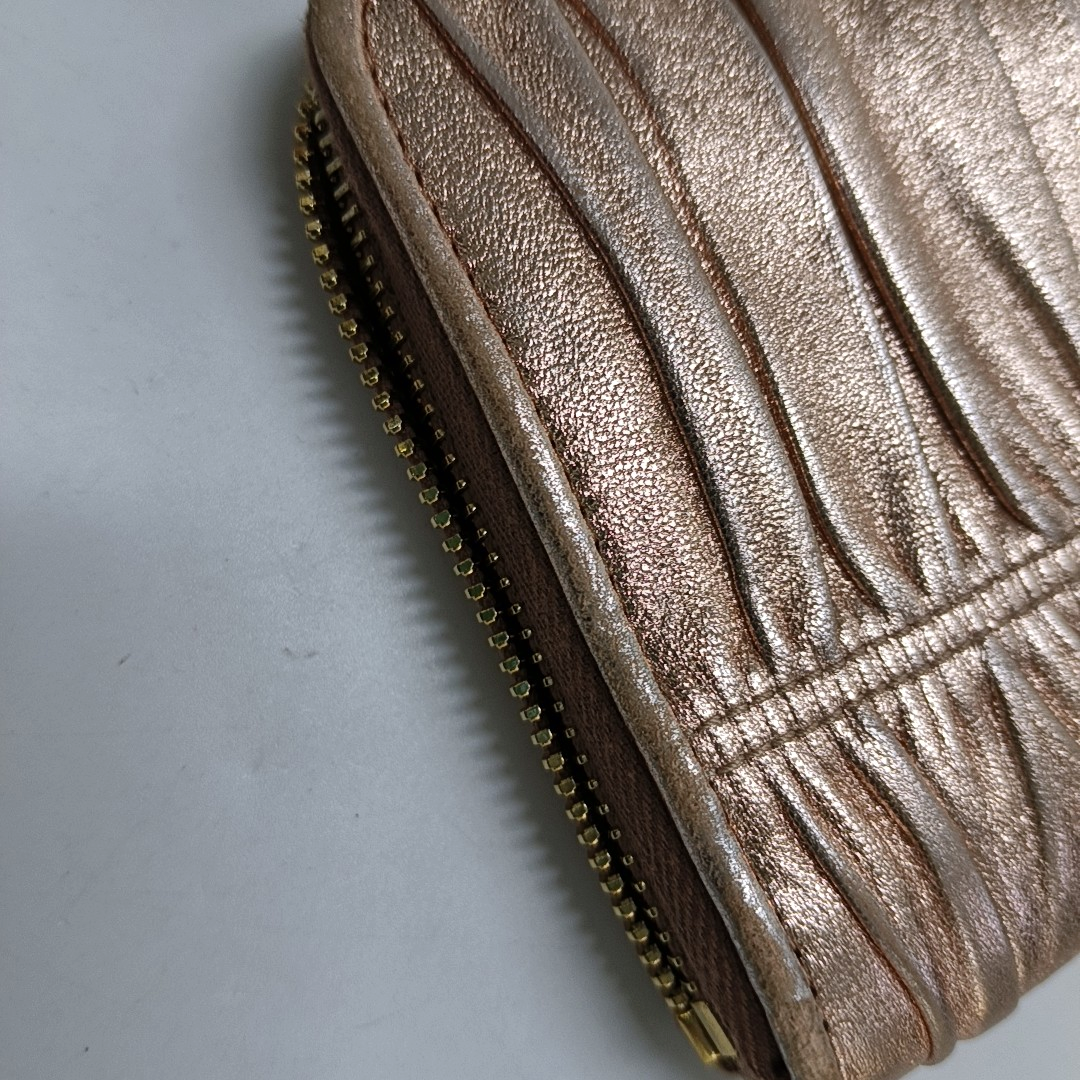 PRADA Rose Gold Sheepskin Quilted Wallet Golden hardware-(SKU)-959285692