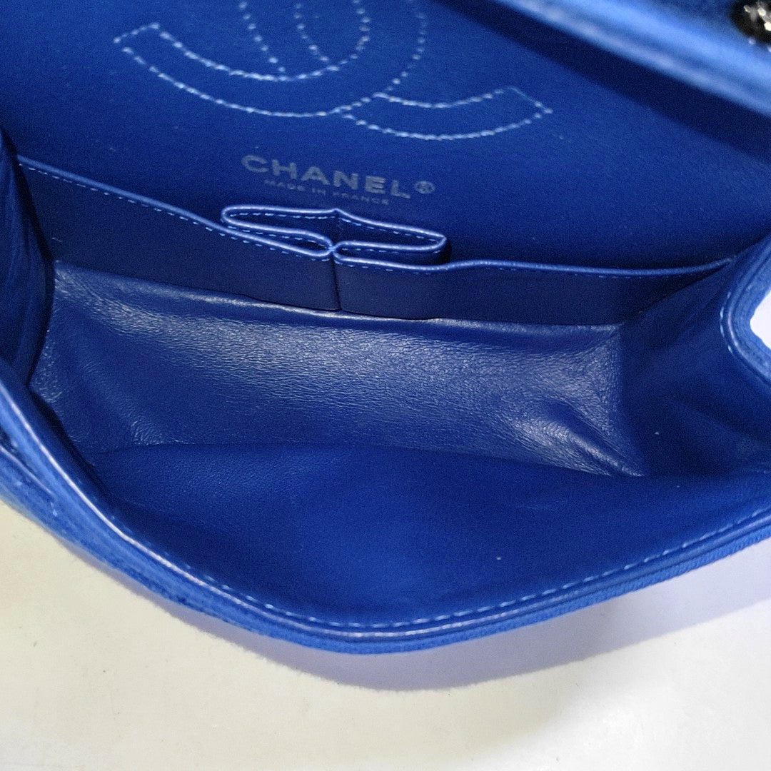 CHANEL 2.55 Blue Fabric Quilted Shoulder Bag and Crossbody with Detachable Strap, Silver Hardware, 17 Compartments-(SKU)-968553866