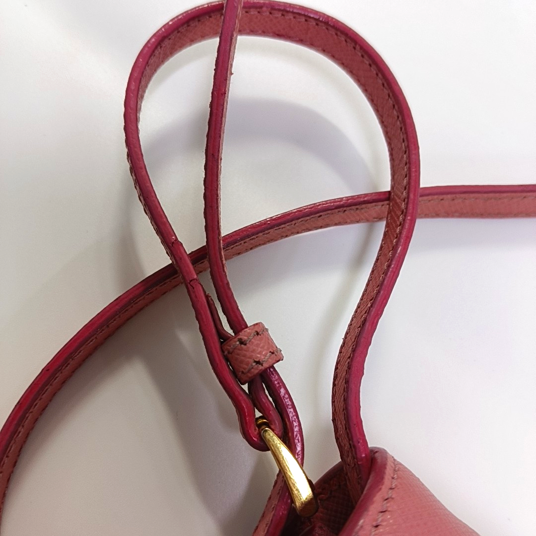 PRADA Pink cowhide cross-grain shoulder bag/handbag/crossbody bag Golden hardware Removable shoulder strap-(SKU)-960391827