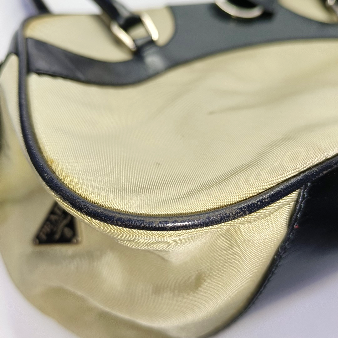 PRADA Beige nylon single shoulder bag handbag Silver Hardware-(SKU)-953446216