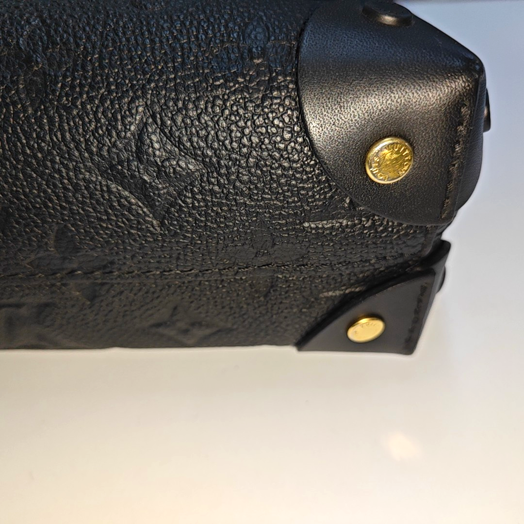 LOUIS VUITTON PETITE MALLE Black Calfskin Monogram Embossed Single Shoulder Bag Tote Bag Gold Hardware Removable Strap-(SKU)-934939114