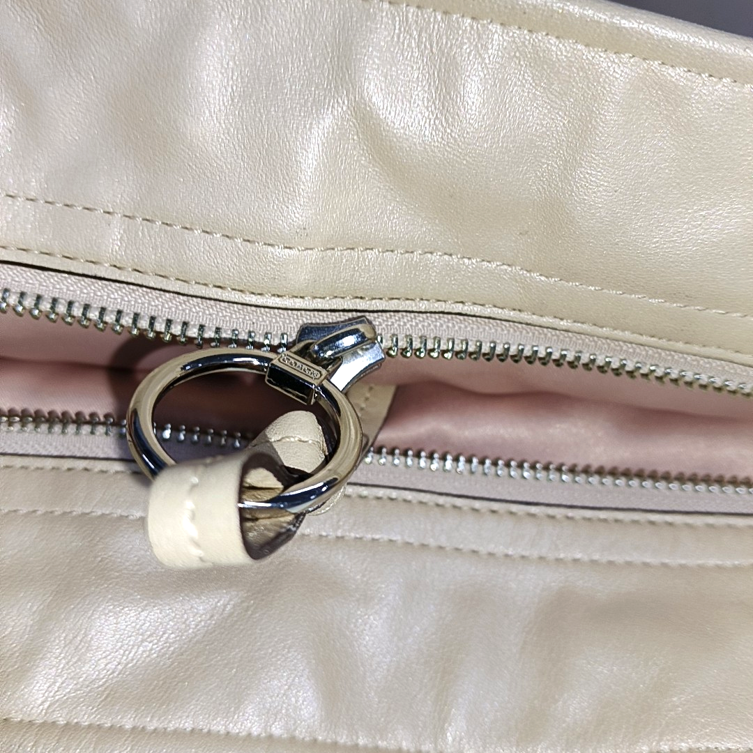 COACH Tote bag Beige Leather Single Shoulder Bag Handbag Silver Hardware-(SKU)-14076093