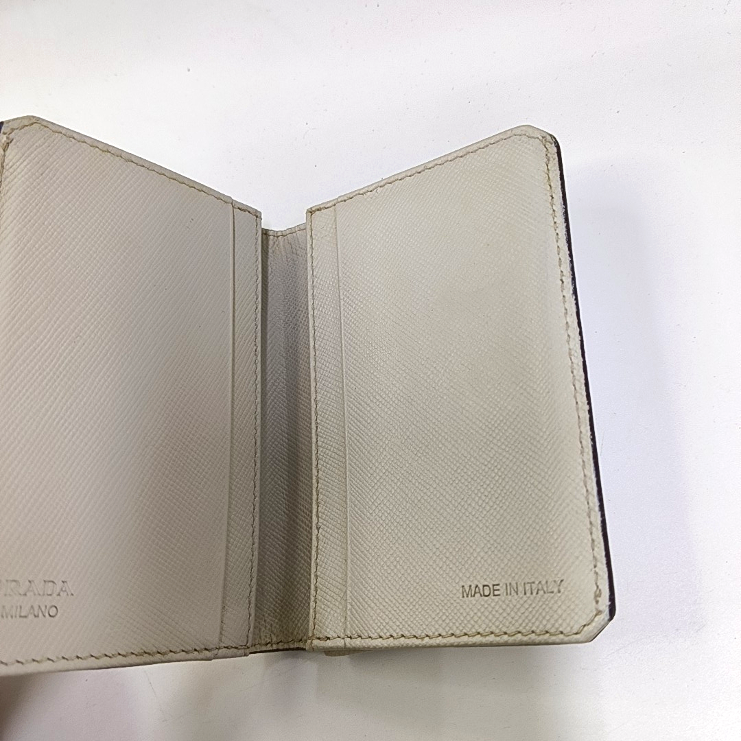 PRADA White Cowhide Crosshatch Card Case Silver Hardware-(SKU)-943649061
