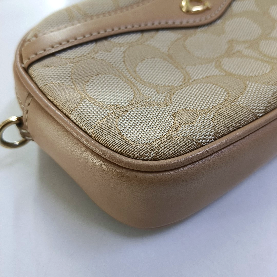COACH Camera Bag Khaki Canvas Monogram Shoulder Bag Golden hardware Removable shoulder strap-(SKU)-951333226
