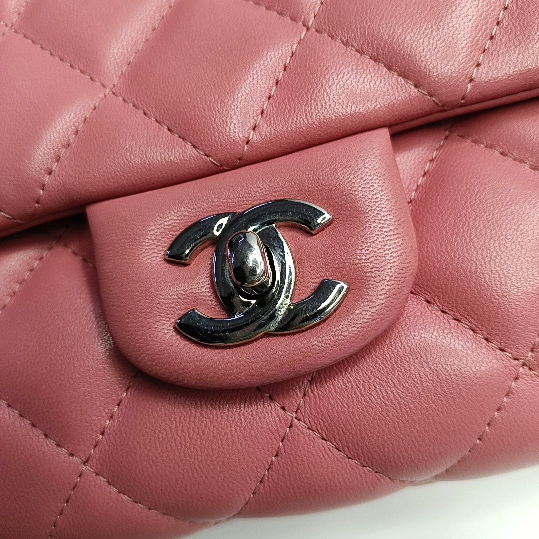 CHANEL CLASSIC FLAP Pink Lamb Leather Quilted Chevron Shoulder Bag Silver Hardware 18 Openings Complete Accessories-(SKU)-969451991