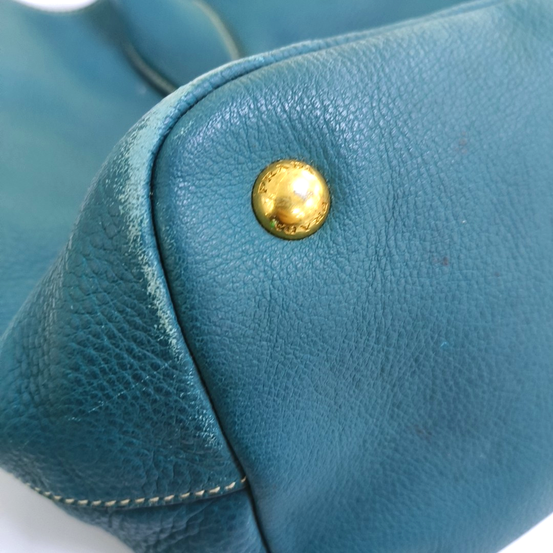 PRADA Bauletto Saffiano Teal Green Leather Handbag Golden hardware-(SKU)-947004681