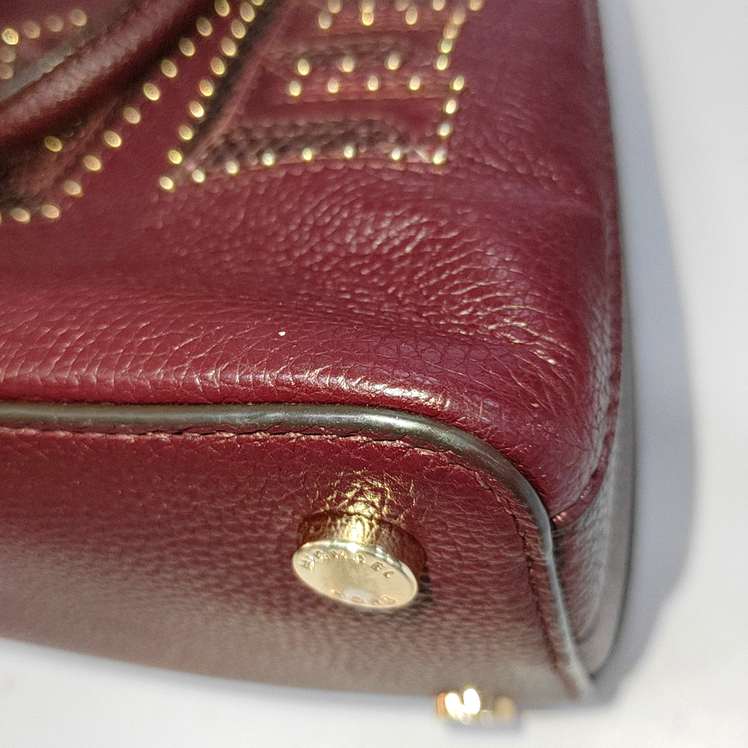 MICHAEL KORS Mercer Burgundy Cowhide Studs Handbag Single Shoulder Bag Crossbody Bag Golden hardware-(SKU)-14232692