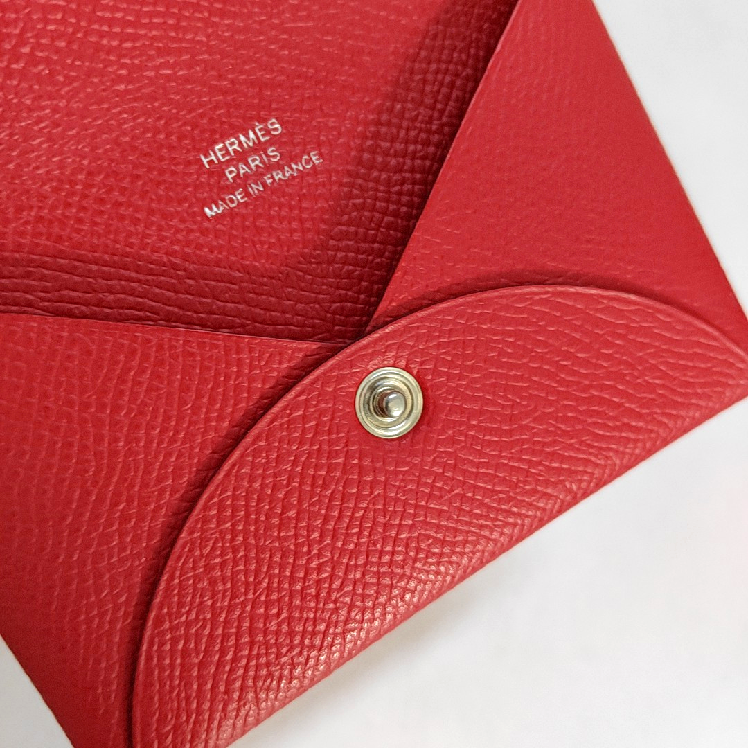 HERMÈS Calvi True redEpsom牛皮卡包 Silver Hardware Tstamp-(SKU)-949332528