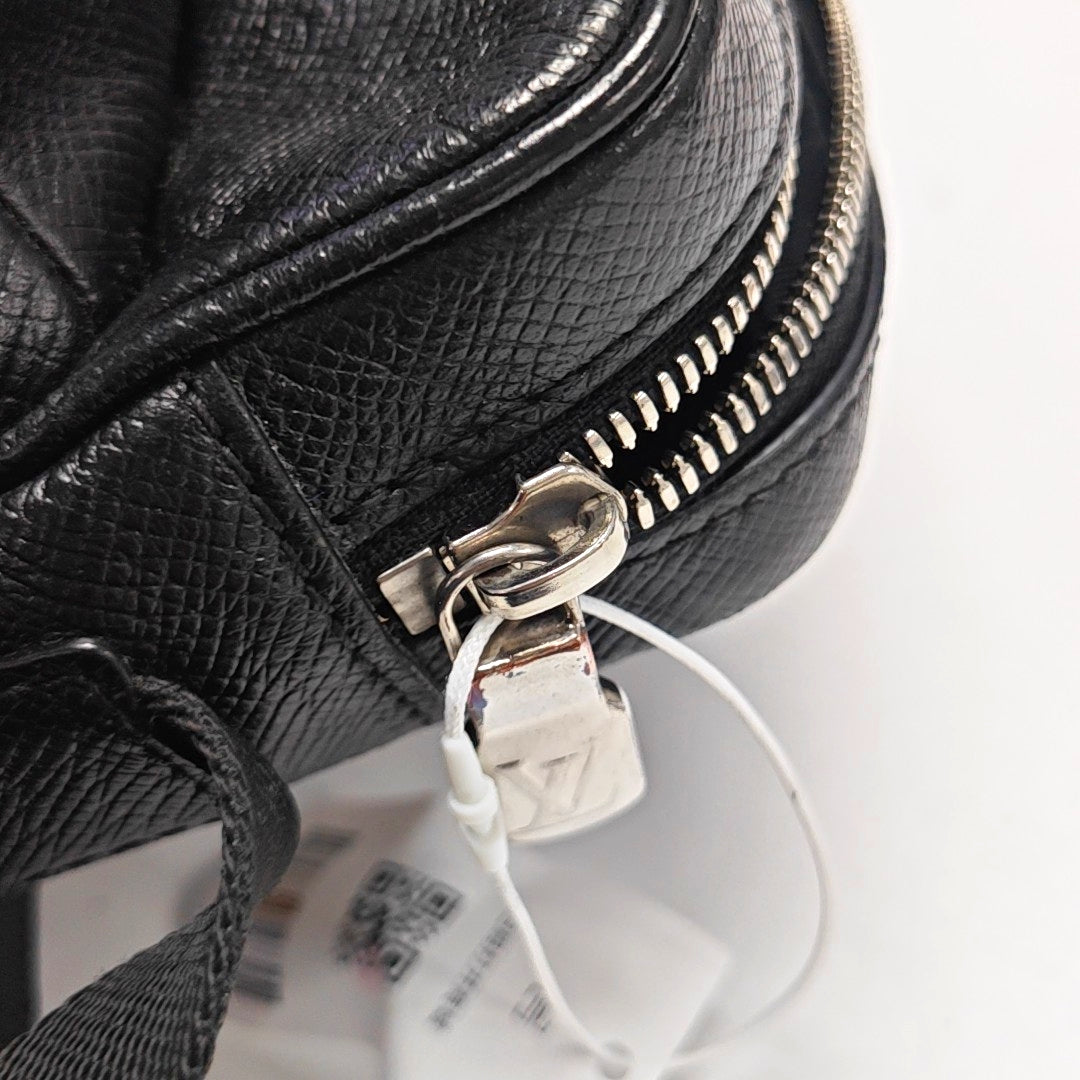 LOUIS VUITTON OUTDOOR Small Black Leather Monogram Messenger Bag Shoulder Bag Crossbody Bag Silver Hardware-(SKU)-970352142