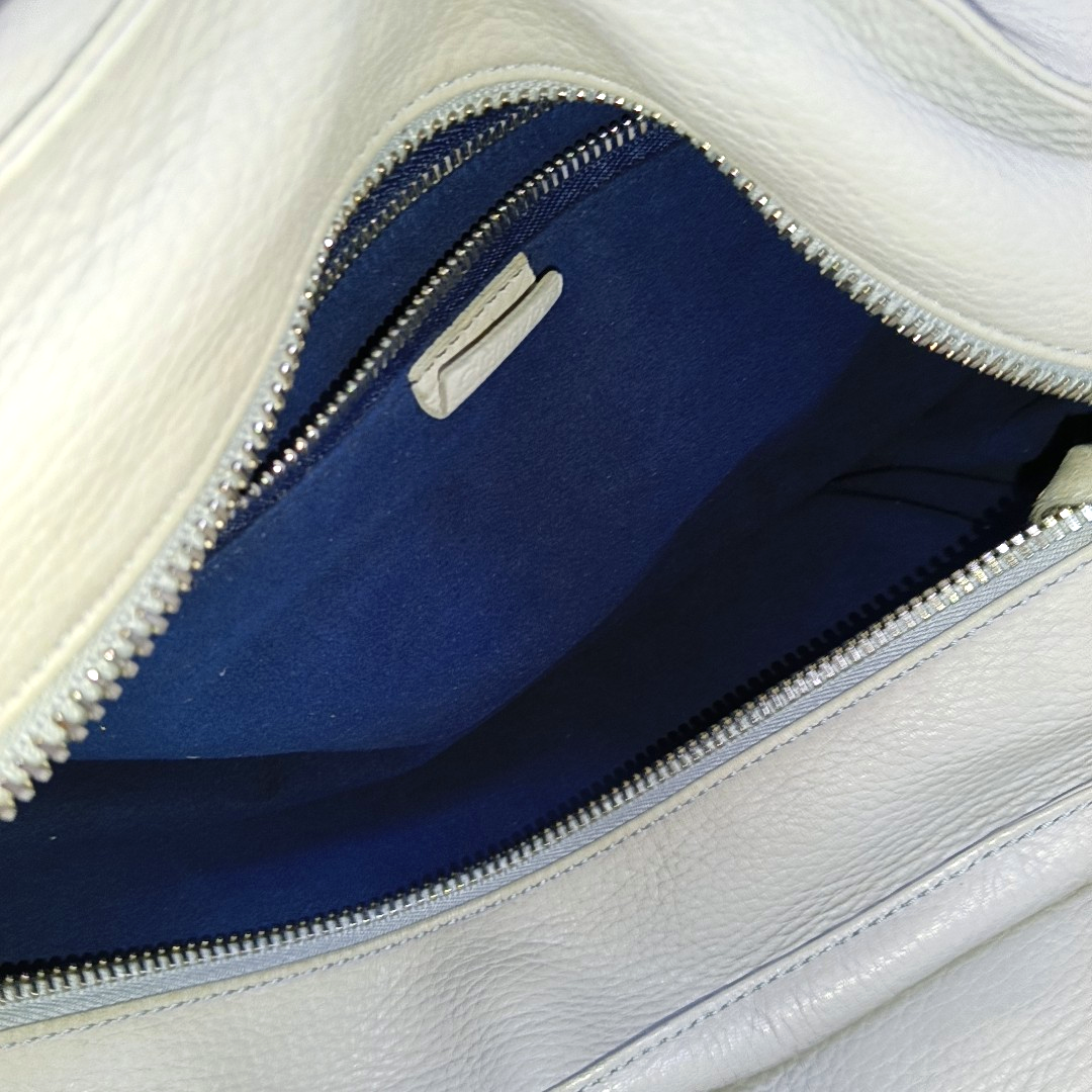 CELINE White Leather Tote Bag Single Shoulder Bag Silver Hardware-(SKU)-947607989
