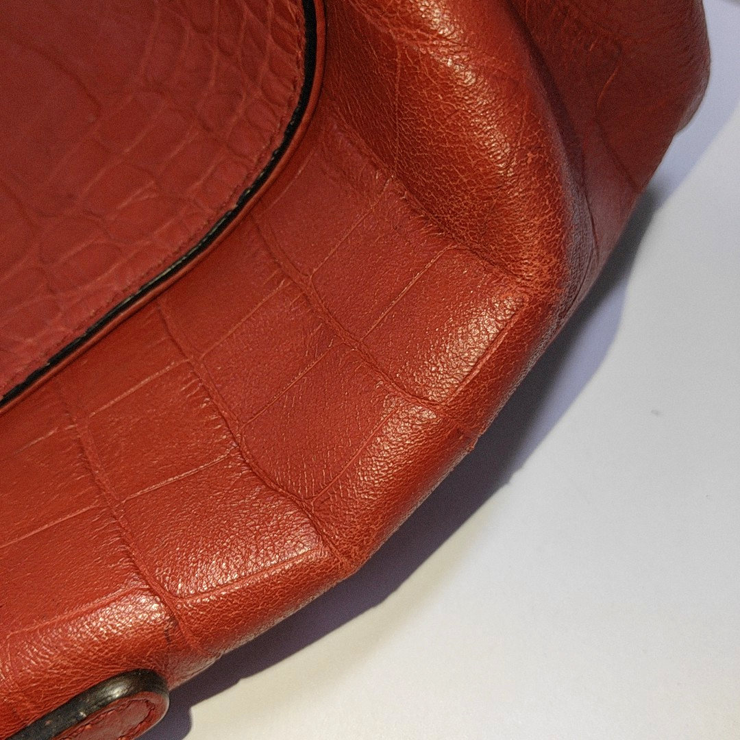 MCM Red Leather Textured Tote Bag Silver Hardware-(SKU)-933876328