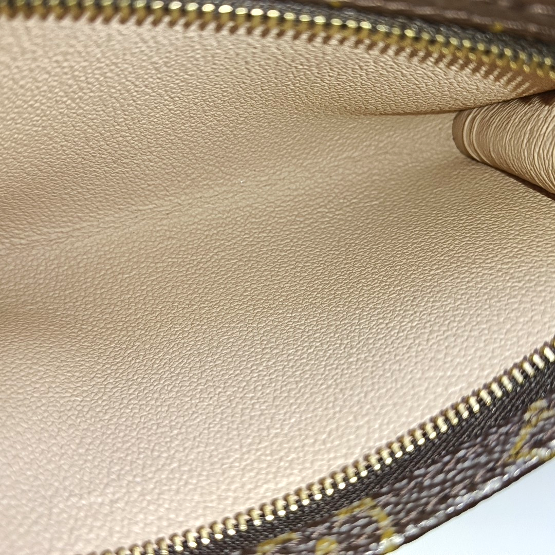 LOUIS VUITTON VOYAGE Brown Coated Canvas Monogram Cosmetic Bag Clutch Golden hardware-(SKU)-959441857
