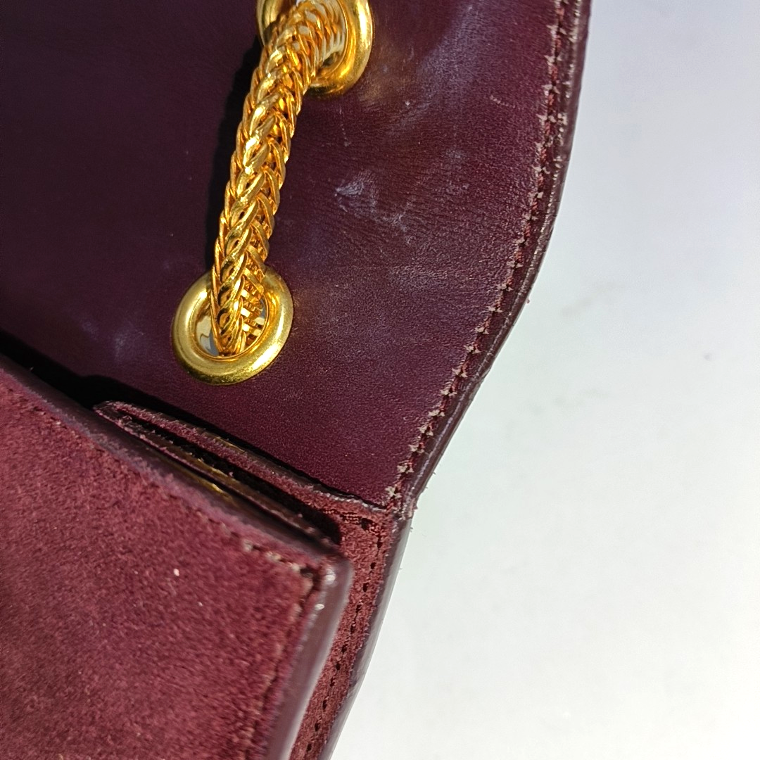 YSL VINTAGE BETTY Burgundy suede leather single shoulder bag crossbody bag Golden hardware-(SKU)-14285934