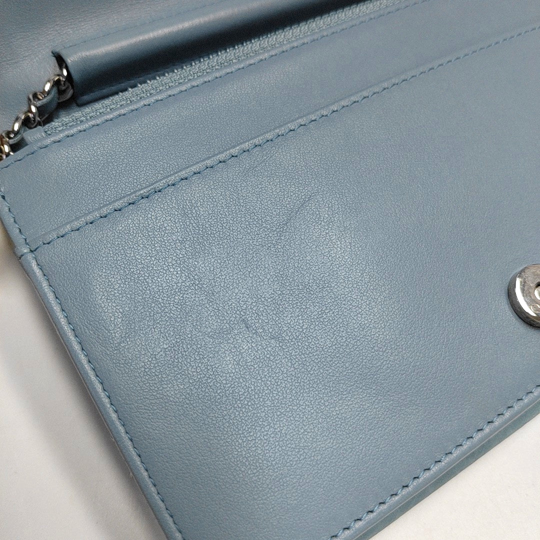 CHANEL WOC Blue Calfskin Patent Leather Chevron Single Shoulder Bag with Shoulder Strap and Silver Hardware-(SKU)-970647926