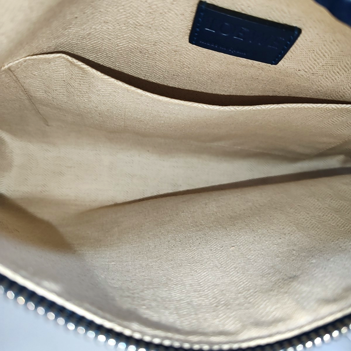 LOEWE T Pouch Blue Calfskin Monogrammed Handbag Golden hardware-(SKU)-957656312