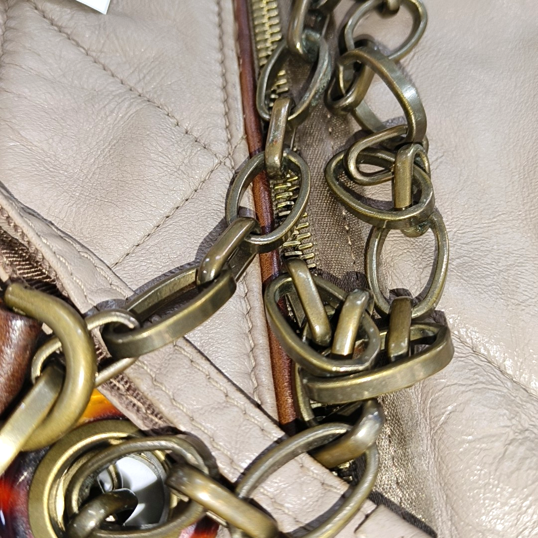LANVIN Grey Leather Quilted Single Shoulder Bag Gold Brown Hardware-(SKU)-14232379
