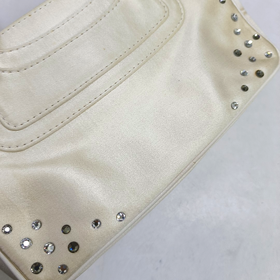 CELINE BOOGIE Beige Satin Studs Handbag Silver Hardware-(SKU)-950400052