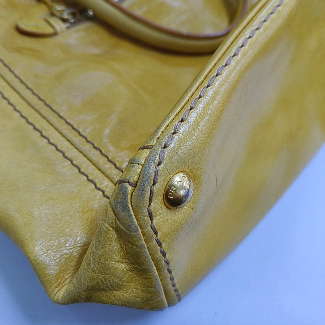 PRADA Tote bag Yellow Leather Crossbody Bag Golden hardware Removable shoulder strap-(SKU)-959736283