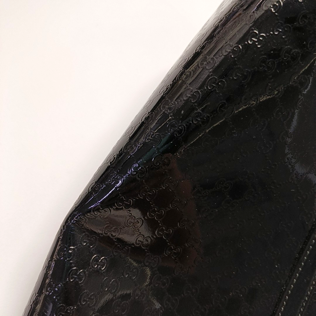 GUCCI Microguccissima Black Patent Leather Monogram Embossed Single Shoulder Bag Handbag Golden hardware-(SKU)-958985307