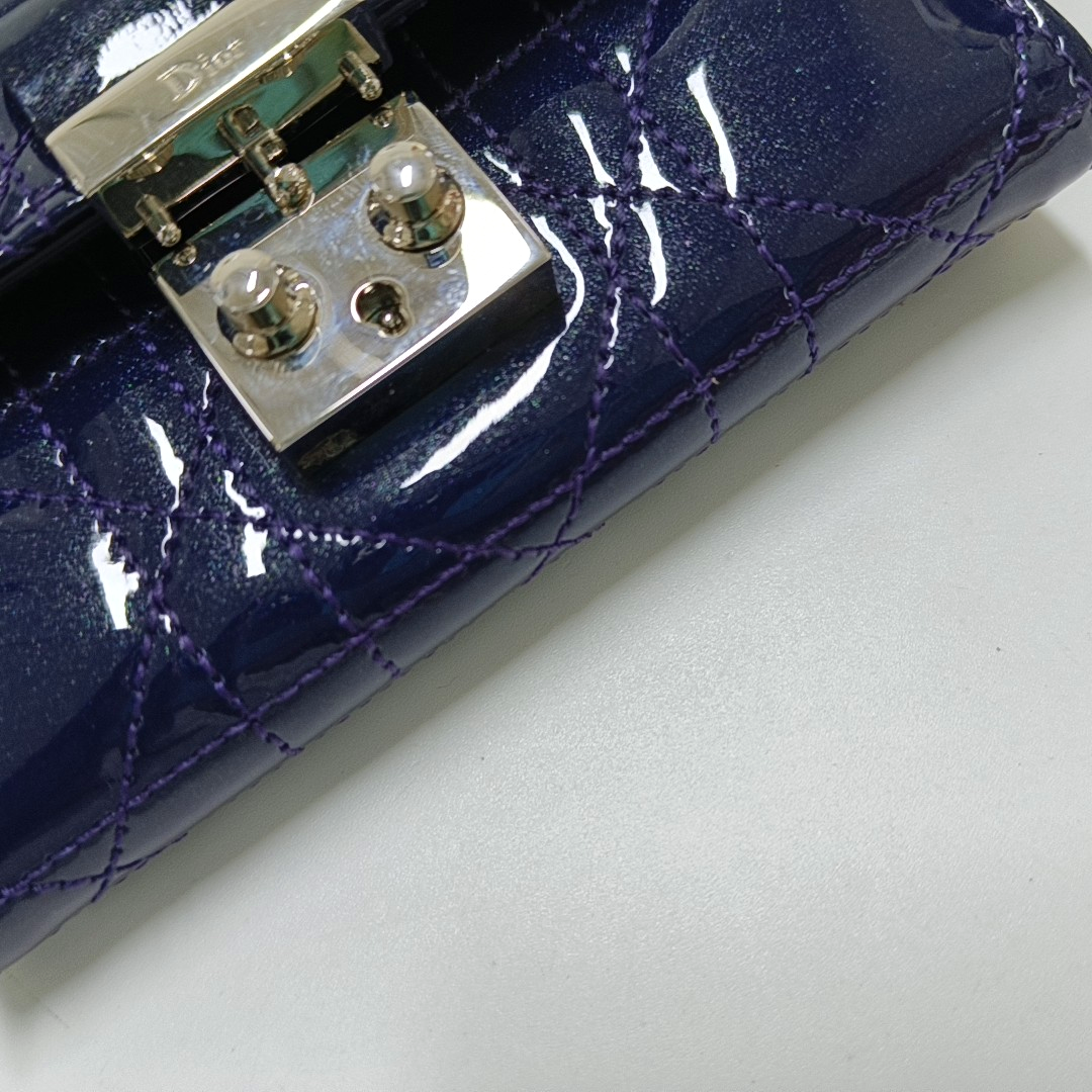 DIOR Rendez-Vous Purple Patent Leather Weave Pattern Jacquard Wallet Silver Hardware Complete Accessories-(SKU)-956063530