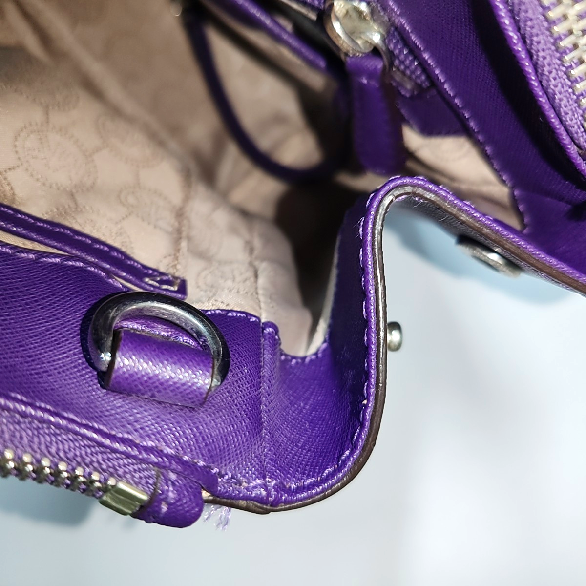 MICHAEL KORS Small size Purple Leather Textured Studs Single Shoulder Bag Handbag Crossbody Silver Hardware Removable shoulder strap-(SKU)-930756966