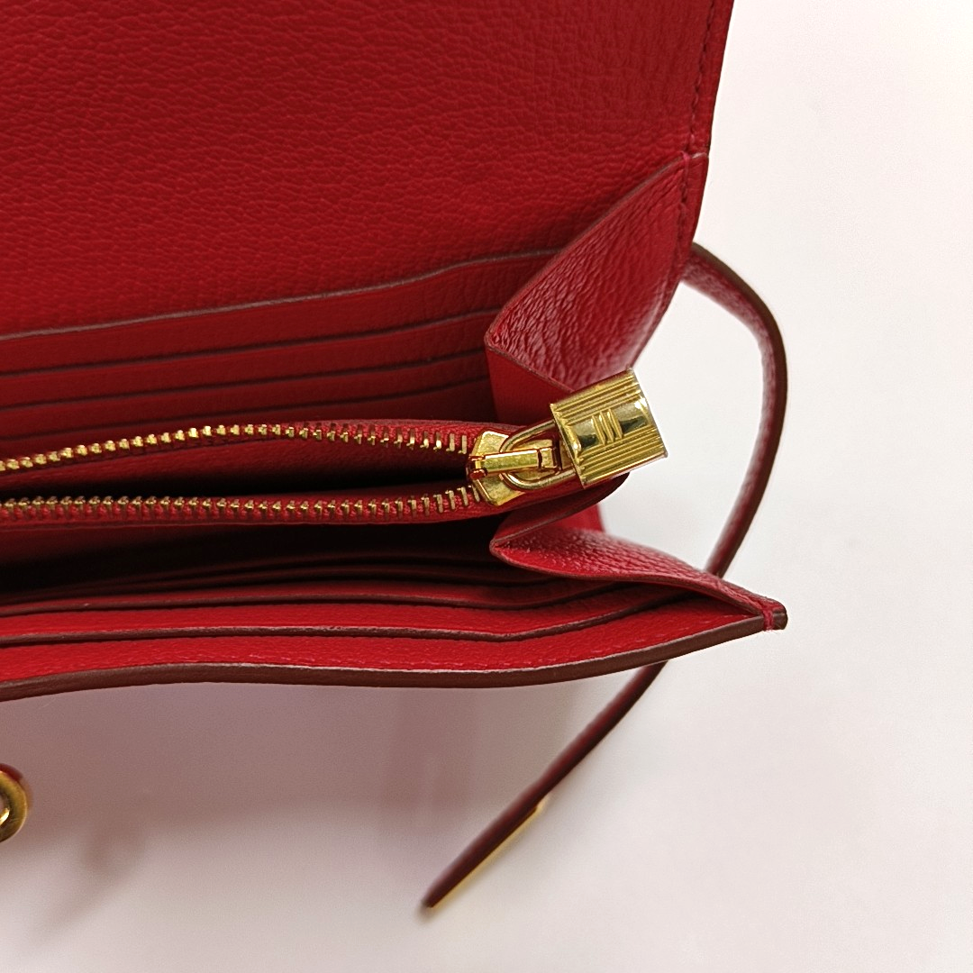 HERMÈS Kelly Rose Chèvre Mysore Goat Leather Wallet Gold Hardware 🄽 Embossed External Stitch-(SKU)-955716204