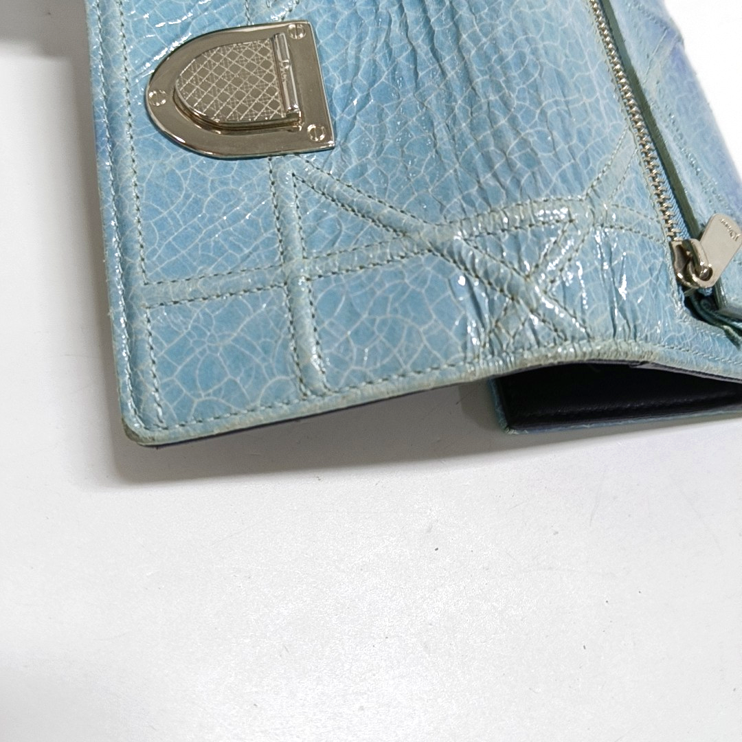 DIOR Diorama Blue Cowhide Herringbone Quilted Shield Bag Wallet Silver Hardware-(SKU)-958202487