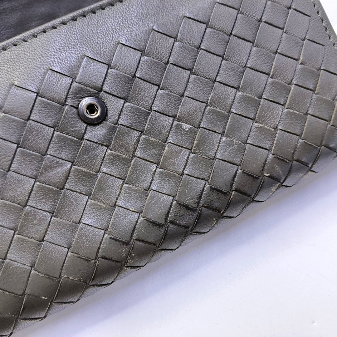 BOTTEGA VENETA Grey Cowhide Braided Wallet Black hardware-(SKU)-944011992