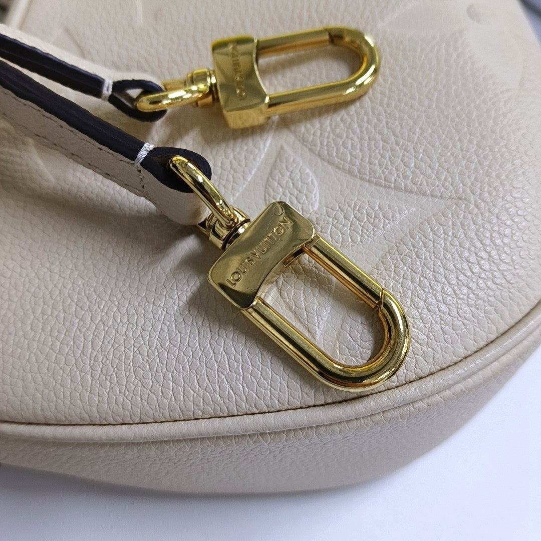 LOUIS VUITTON BAGATELLE White Calfskin Embossed Crossbody Bag Shoulder Bag Tote Bag Golden Hardware 2 Removable Straps-(SKU)-965734846