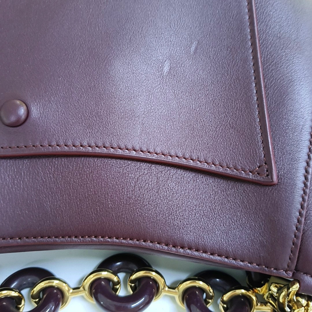 LOEWE Ola Medium Size Burgundy Calf Leather Single Shoulder Bag Golden Hardware Detachable Strap-(SKU)-967585188