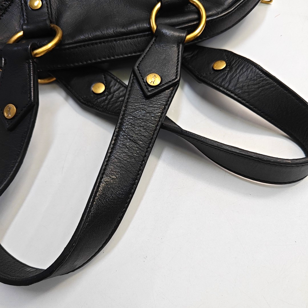 YSL MUSE Black Leather Studs Braided Handbag Shoulder Bag Golden hardware Removable shoulder strap-(SKU)-947588322