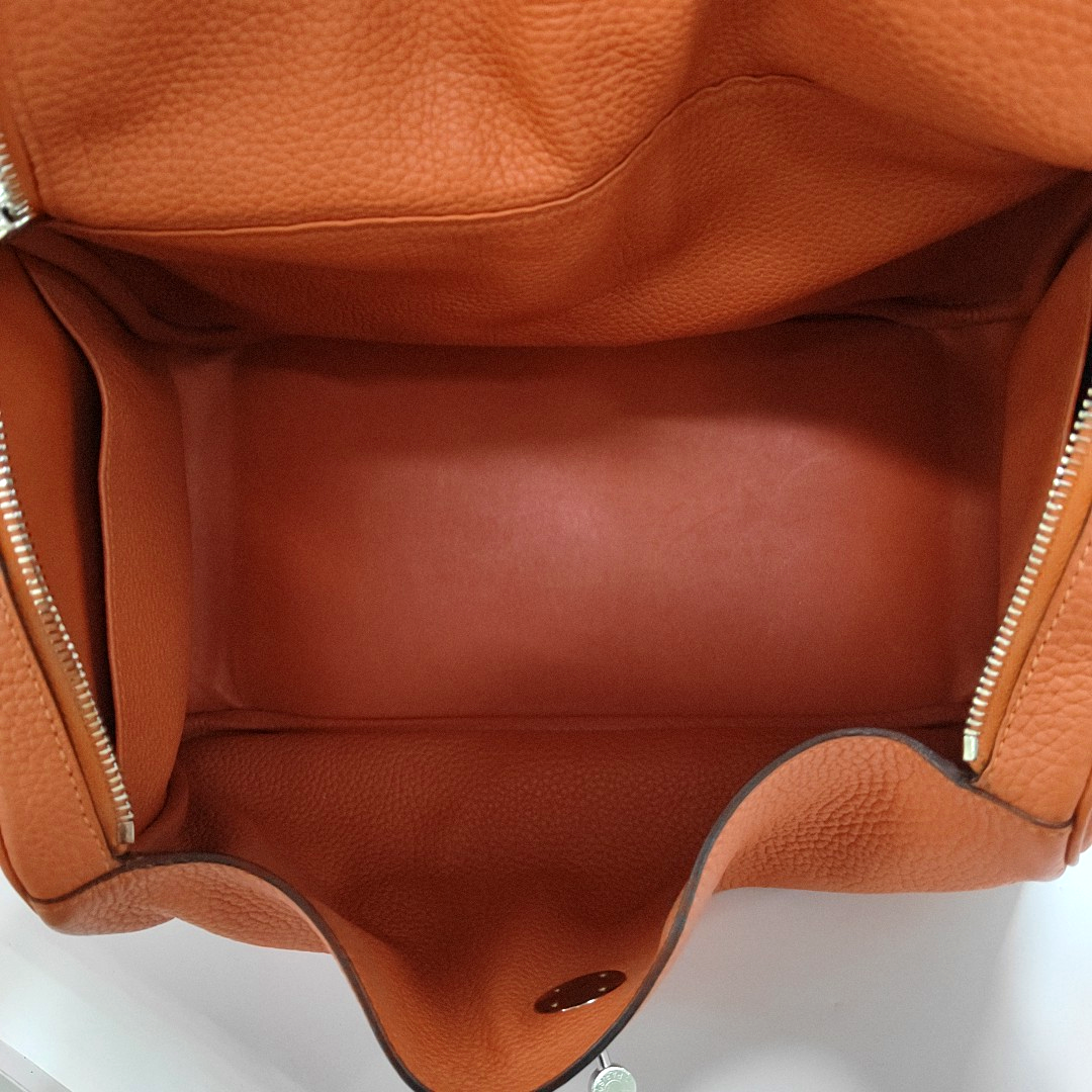 HERMÈS Lindy 34 Hermes Orange Clemence Leather Lindy Bag Crossbody Bag Handbag Silver Hardware X Engraving-(SKU)-955680085
