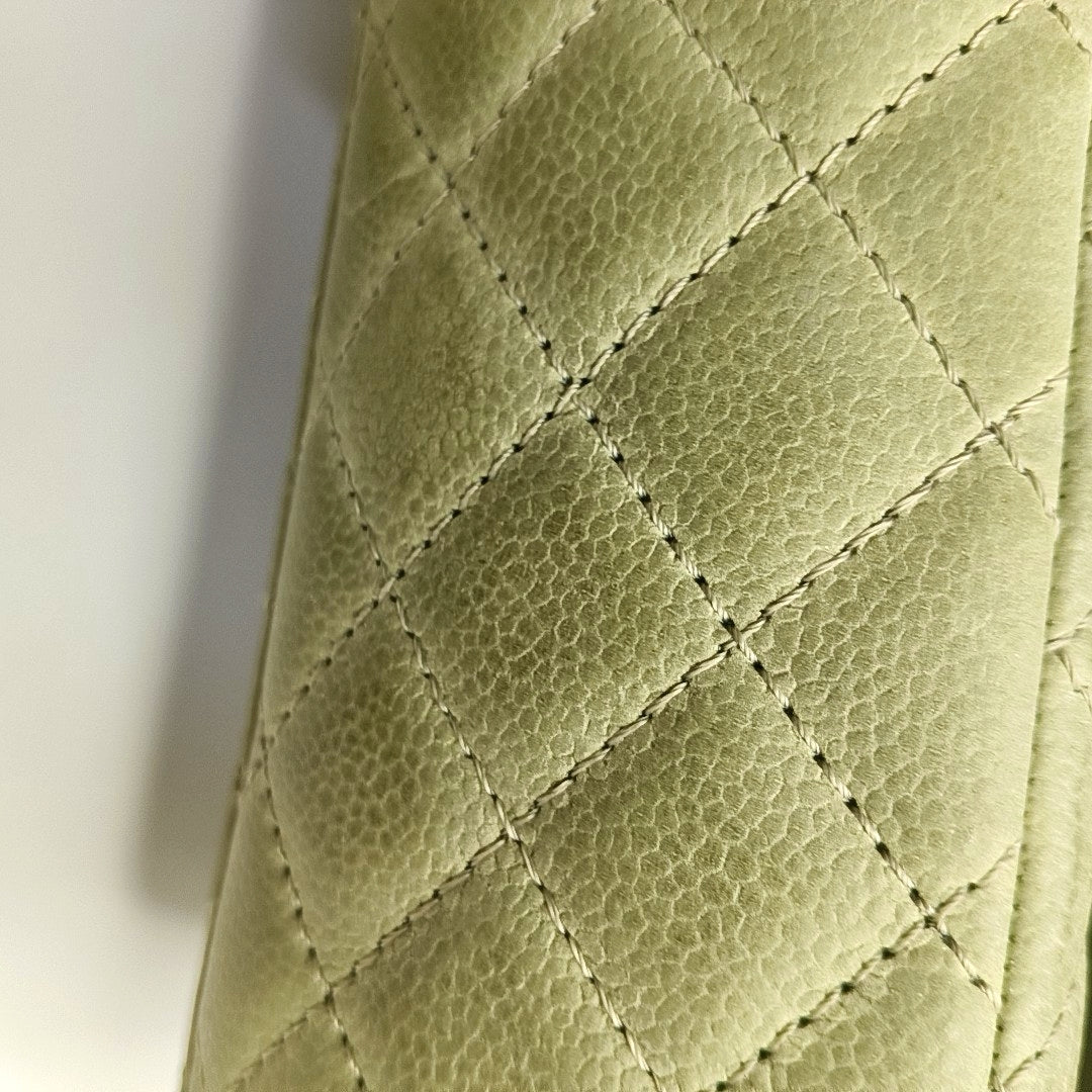 CHANEL 2.55 Green Calfskin Quilted Diamond Stitch Single Shoulder Bag Silver Hardware 17 Clasp-(SKU)-968981513