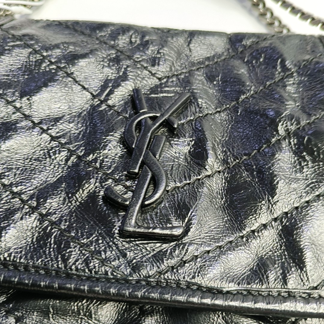 YSL NIKI Mini Black Leather Quilted V-Shape Shoulder Bag with Black Ruthenium Hardware-(SKU)-963404190