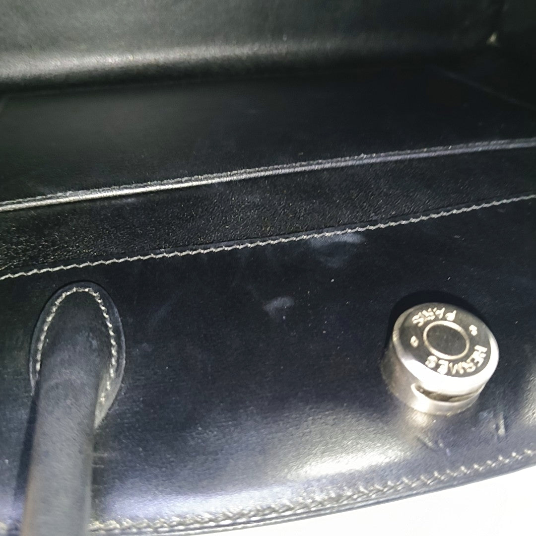 HERMÈS Dalvy, black BOX leather handbag, silver hardware, vintage model-(SKU)-968352892