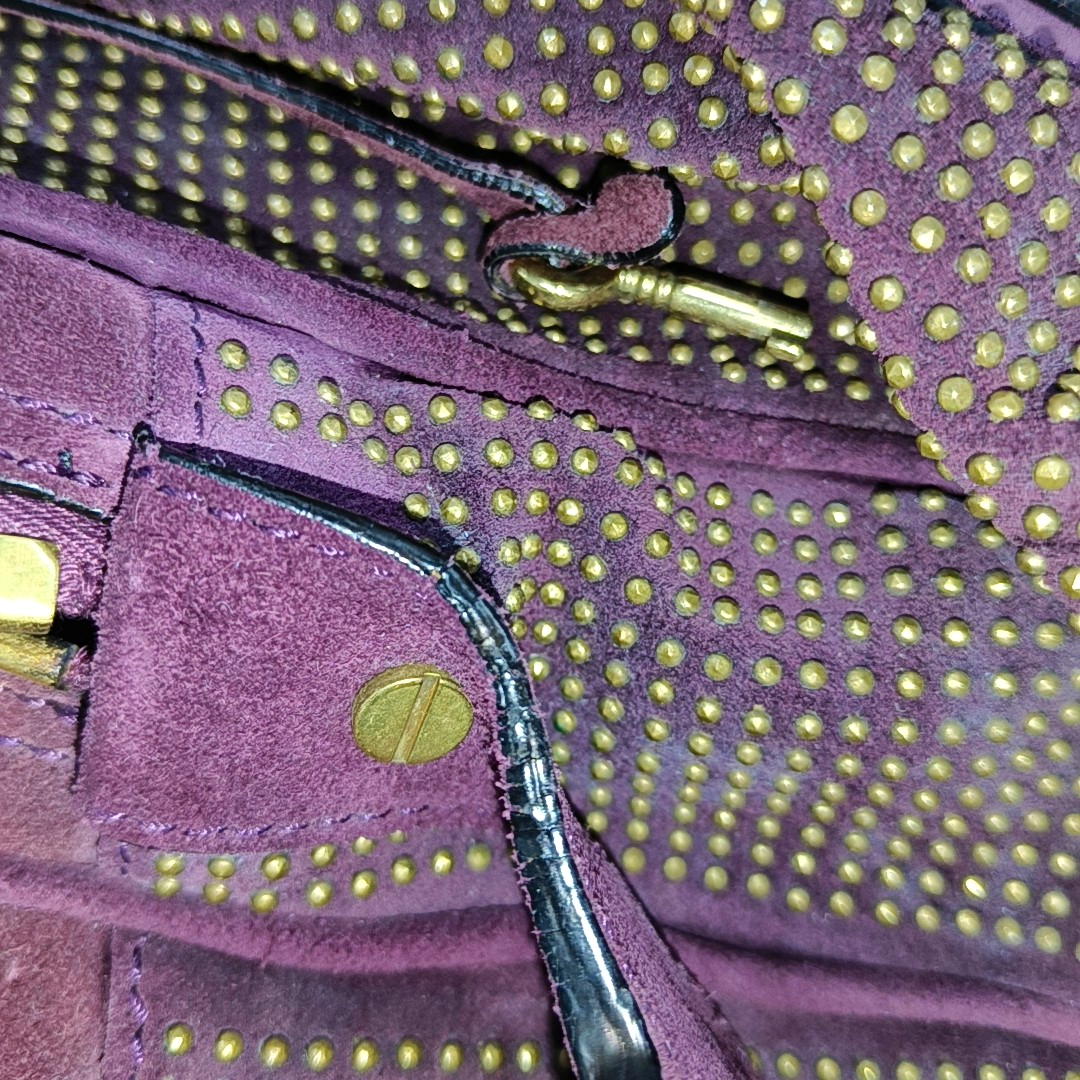 BURBERRY Purple Velvet Leather Tote Bag Golden hardware-(SKU)-12946177