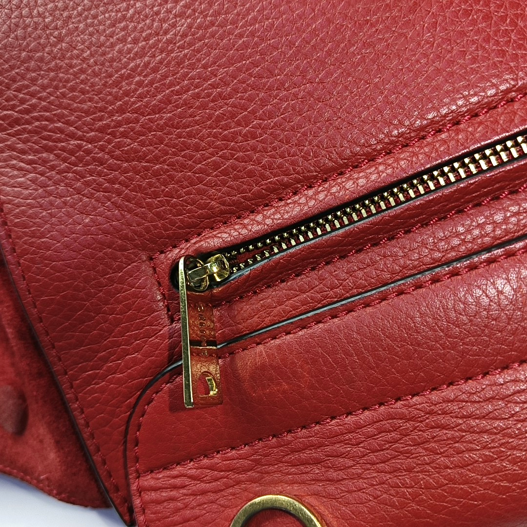 CELINE TRAPEZE Medium size Red Cowhide Swing Bag Single Shoulder Bag Handbag Golden hardware Removable shoulder strap-(SKU)-950729594