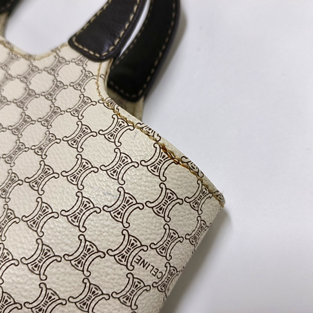 CELINE Tote bag White Coated Canvas Triumph Handbag Golden hardware-(SKU)-955765030